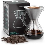 Coffee Gator Pour-Over Coffee Brewer, More Taste with a Paperless Stainless Steel Filter and Glass Carafe, Manual Drip Coffee Maker