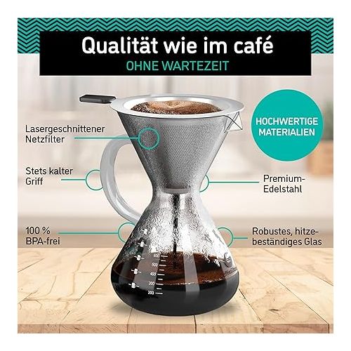  Coffee Gator Pour-Over Coffee Brewer, More Taste with a Paperless Stainless Steel Filter and Glass Carafe, Manual Drip Coffee Maker