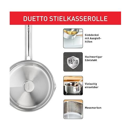  Tefal A70522 Duetto Saucepan with Lid, 16 cm, Stainless Steel