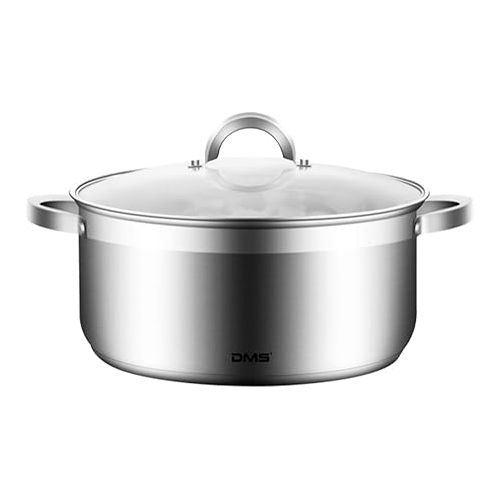  DMS TSE2011C 11-Piece Cooking Pot Set, High-Quality Stainless Steel, Suitable for Induction Hobs, Coated Cooking Set, Kitchen Cookware Set, Easy to Clean, Saucepan, Glass Lid