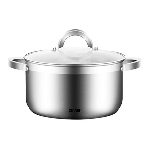  DMS TSE2011C 11-Piece Cooking Pot Set, High-Quality Stainless Steel, Suitable for Induction Hobs, Coated Cooking Set, Kitchen Cookware Set, Easy to Clean, Saucepan, Glass Lid