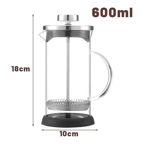  Zephyrize French Press Kaffeebereiter 600ml, Franzosische Presse Glas Kaffeemaschine, Franzosische Presse Kaffeemaschine hitzebestandige Glas Teemaschine, leicht zu reinigen Filter(schwarz)