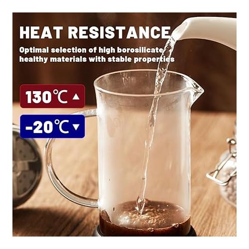  Zephyrize French Press Kaffeebereiter 600ml, Franzosische Presse Glas Kaffeemaschine, Franzosische Presse Kaffeemaschine hitzebestandige Glas Teemaschine, leicht zu reinigen Filter(schwarz)