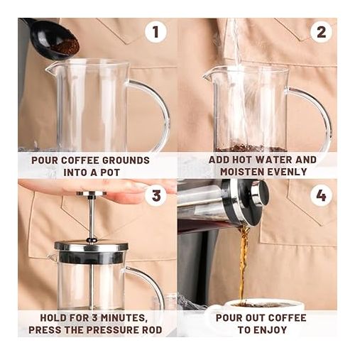  Zephyrize French Press Kaffeebereiter 600ml, Franzosische Presse Glas Kaffeemaschine, Franzosische Presse Kaffeemaschine hitzebestandige Glas Teemaschine, leicht zu reinigen Filter(schwarz)