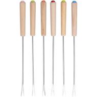 Hoshen Set of 6 Chocolate Forks, Fondue Forks, Wooden Handle, Stainless Steel