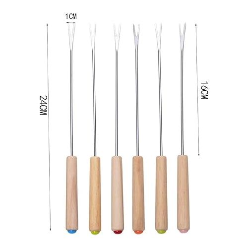  Hoshen Set of 6 Chocolate Forks, Fondue Forks, Wooden Handle, Stainless Steel