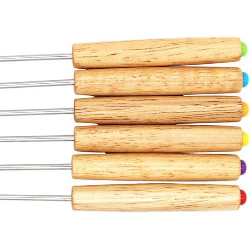  Hoshen Set of 6 Chocolate Forks, Fondue Forks, Wooden Handle, Stainless Steel