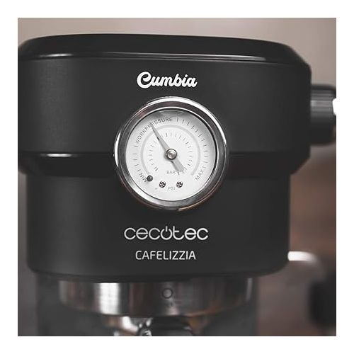  Cecotec Cafelizzia 790 Schwarz Pro Espresso Machine for Espresso and Cappuccino with Pressure Gauge, 1350 W, Thermoblock System, 20 Bar Pressure, Automodus 1-2 Coffees, Swivel Steam Tube, 1.1 L, Black