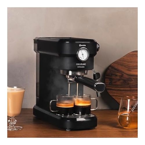  Cecotec Cafelizzia 790 Schwarz Pro Espresso Machine for Espresso and Cappuccino with Pressure Gauge, 1350 W, Thermoblock System, 20 Bar Pressure, Automodus 1-2 Coffees, Swivel Steam Tube, 1.1 L, Black