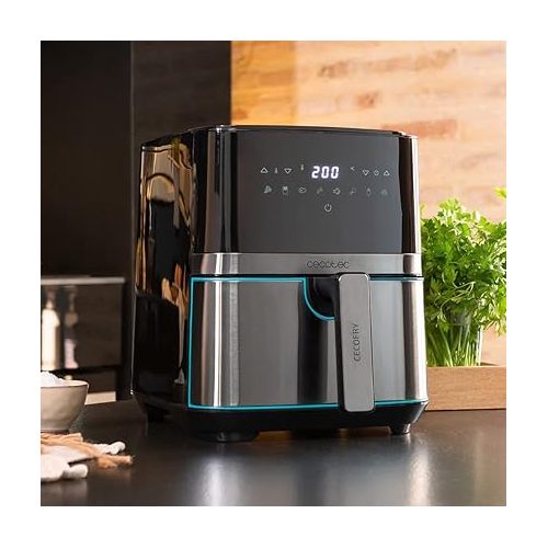  Cecotec Heißluftfritteuse 5,5 L Cecofry Full InoxBlack Pro 5500. 1700 W, Fritteuse ohne Ol, Diat und Digital, Touchpad, Edelstahl-Finish, PerfectCook-Technologie, Thermostat, 8 Modi