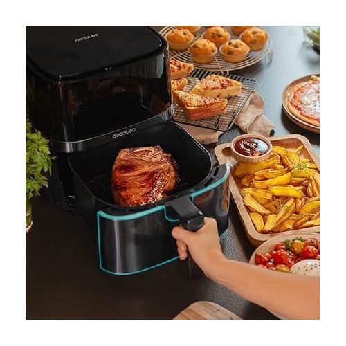  Cecotec Heißluftfritteuse 5,5 L Cecofry Full InoxBlack Pro 5500. 1700 W, Fritteuse ohne Ol, Diat und Digital, Touchpad, Edelstahl-Finish, PerfectCook-Technologie, Thermostat, 8 Modi