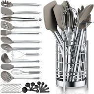 Berglander Kitchen Utensils Set 38 Pieces Non-Stick Silicone Cookware Set, Kitchen Utensil Set, Spoon Spatula Set with Sturdy Stainless Steel Utensil Holder, Dishwasher Safe