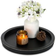 Black Round Decorative Coffee Tray: Hanobe Wooden Trays for Coffee Table, Centrepieces, Dining Room Circle, Wooden Ottoman Serving Tray for Bathroom, Kitchen, Counter Candle Holder