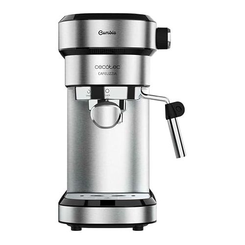  Cecotec Espressomaschine mit Doppelauslauf Cafelizzia Steel. 1350W, Siebtrager mit zwei Filtern, schwenkbare Dampfduse, 20 bar Druck, abnehmbarer 1,2L Wassertank, Edelstahl.