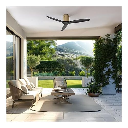  Cecotec - Deckenventilatoren EnergySilence Aero 5500 Aqua GoldBlack Connected, DC 40 W Motor, Wi-Fi-Steuerung, Innen- und Außengebrauch, 3 Flugel, 6-Geschwindigkeit, Gold & Schwarz