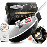 K KITCHING® Frying Pan 28 cm with Lid Suitable for Induction Cookers, 3-Layer Non-Stick Coating, Scratch-Resistant, PFOA-Free & Ergonomic Stainless Steel Handles, Oil-Free Cooking, Easy Wipe