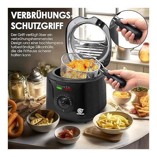  SUPERLEX 2-Litre Electric Fryer with Oil 1300 Watt, Capacity 1.3 kg Compact Pot Fryer, Removable Steel Basket, Non-Stick Bucket, Lid with Porthole, Adjustable Temperature 80-190°C