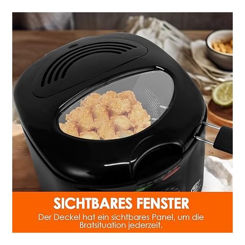  SUPERLEX 2-Litre Electric Fryer with Oil 1300 Watt, Capacity 1.3 kg Compact Pot Fryer, Removable Steel Basket, Non-Stick Bucket, Lid with Porthole, Adjustable Temperature 80-190°C