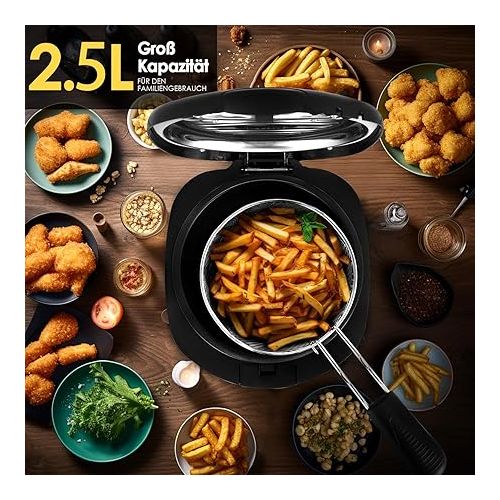  SUPERLEX 2-Litre Electric Fryer with Oil 1300 Watt, Capacity 1.3 kg Compact Pot Fryer, Removable Steel Basket, Non-Stick Bucket, Lid with Porthole, Adjustable Temperature 80-190°C