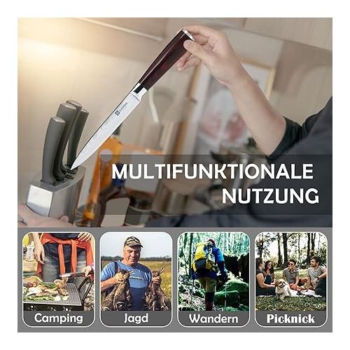  JUANSHI® Professional Universalmesser - 13 cm Professionelles Kuchenmesser mit Pakkaholzgriff aus hochwertigem Carbon-Edelstahl Japanisches Messer