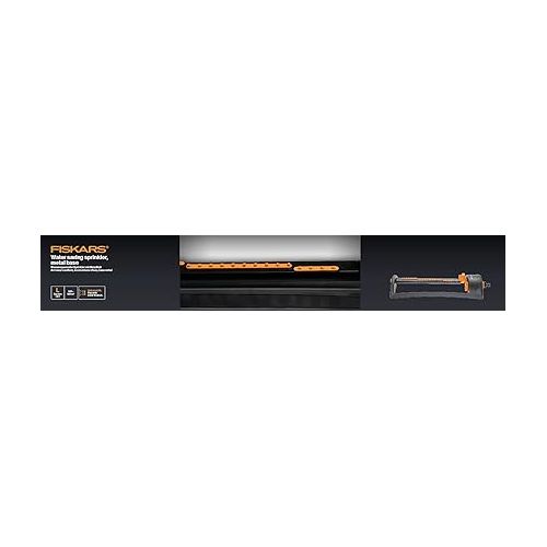  Fiskars Water-Saving Sprinkler L, Easy Adjustment of Range, Robust Metal Base, Universal Size, 17.5 x 19 m Range, 1.4 kg, Black/Orange, 1023661