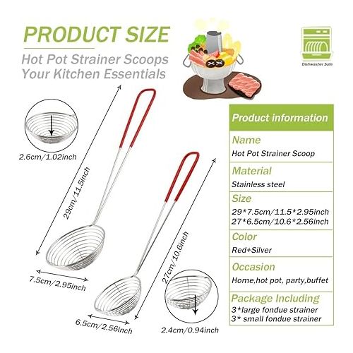  BUENTYA Pack of 6 Kitchen Strainers, Stainless Steel Fondue Strainer, Slotted Spoon, Kitchen Strainer, Stainless Steel Sieve, Small Fondue Strainer with Handles, Ladle, Straining Spoon, Grid Spoon for