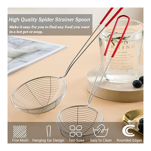  BUENTYA Pack of 6 Kitchen Strainers, Stainless Steel Fondue Strainer, Slotted Spoon, Kitchen Strainer, Stainless Steel Sieve, Small Fondue Strainer with Handles, Ladle, Straining Spoon, Grid Spoon for