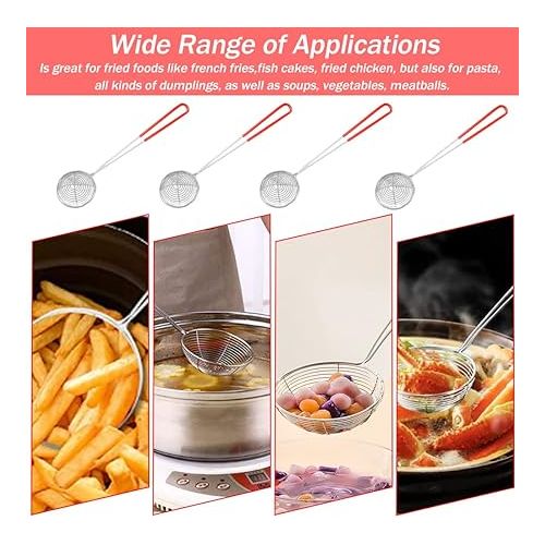  BUENTYA Pack of 6 Kitchen Strainers, Stainless Steel Fondue Strainer, Slotted Spoon, Kitchen Strainer, Stainless Steel Sieve, Small Fondue Strainer with Handles, Ladle, Straining Spoon, Grid Spoon for