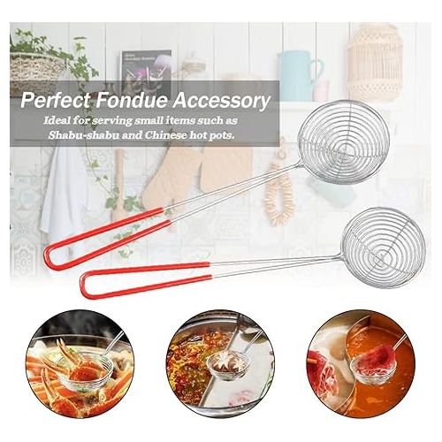  BUENTYA Pack of 6 Kitchen Strainers, Stainless Steel Fondue Strainer, Slotted Spoon, Kitchen Strainer, Stainless Steel Sieve, Small Fondue Strainer with Handles, Ladle, Straining Spoon, Grid Spoon for