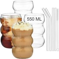 ALINK Bubble Glasses Set of 4 Drinking Glasses, 550 ml Ribbed Drinking Glasses, Wave Glass, Latte Macchiato Glasses, Iced Coffee Glasses, Long Drink Glasses Cocktail Glasses