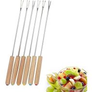 BZKSER Stainless Steel Barbecue Fork Fondue Fork - Set of 6 Fondue Forks with Wooden Handle, Fondue Forks Set, Fondue Cutlery Made of Stainless Steel, Fondue Skewers 24 cm Length