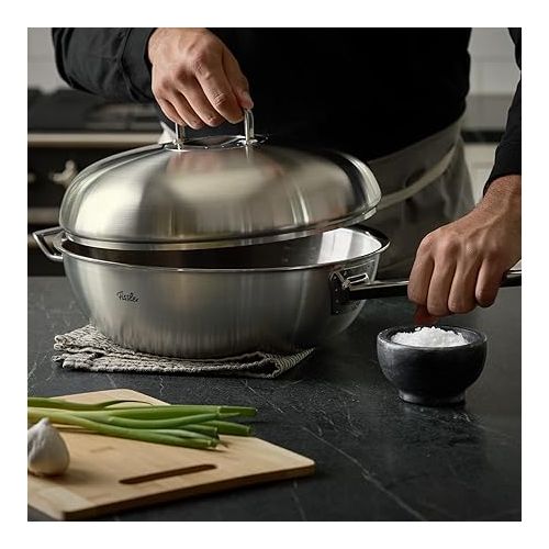  Fissler Original Profi Collection / Stainless Steel Wok Pan (Diameter 32 cm - 6.4 L) with Metal Lid, 5-Ply Premium Multilayer Material Optimal Heat Distribution - Suitable for Induction Cookers