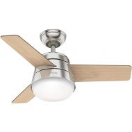 HUNTER Finley 50643 91 cm Indoor Ceiling Fan with Light/Remote Control, Brushed Nickel Housing, 3 Reversible Black Walnut and Natural Wood Blades for Summer/Winter