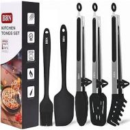 Kitchen Tongs, BBN 5-Piece Silicone Tongs Set, Silicone Tongs for Cooking, 12 Inch Heat-resistant and Durable Tongs with Silicone Tip with 10 Inch Brush and 11 Inch Spatula (Black)