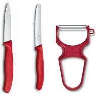 Victorinox Swiss Classic Gemusemesser-Set, 3-teilig, Inkl. Tomatenmesser Wellenschliff, Gemusemesser und Sparschaler, Spulmaschinengeeignet, rot