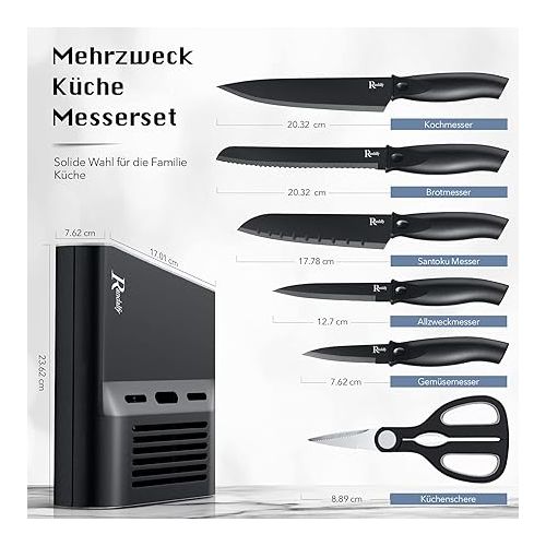  Knife Set with Knife Block Set, 7-Piece Chef's Knife Set with Knife, Scissors, Knife Block for Chopping Meat/Vegetables/Fruit, Slicing, Dicing