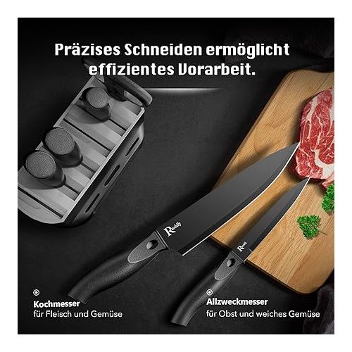  Knife Set with Knife Block Set, 7-Piece Chef's Knife Set with Knife, Scissors, Knife Block for Chopping Meat/Vegetables/Fruit, Slicing, Dicing