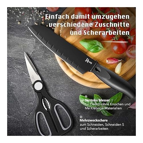  Knife Set with Knife Block Set, 7-Piece Chef's Knife Set with Knife, Scissors, Knife Block for Chopping Meat/Vegetables/Fruit, Slicing, Dicing