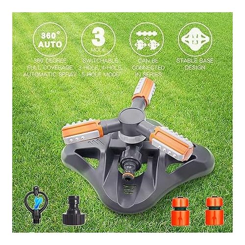  Garden Sprinkler, Automatic 360 Degree Rotating Lawn Water Sprinkler, 3-Arm Sprinkler, Gardena Rotating Sprinkler Sprinkler for Watering Systems for Lawn, Plants, Flowers, Vegetables