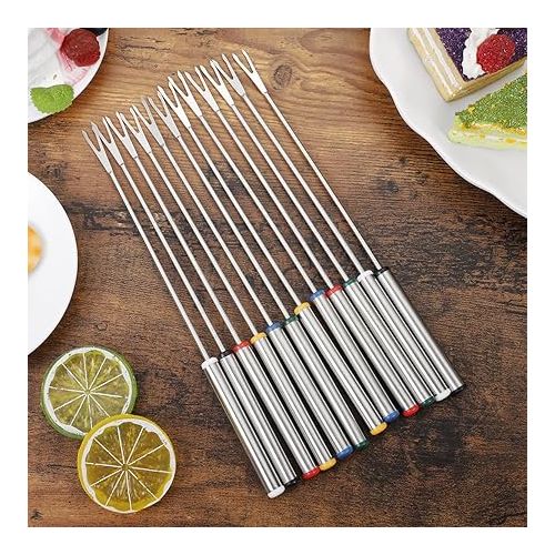  Bestonzon Stainless Steel Fondue Forks - Cheese Fondue Forks with Heat Resistant Handle for Chocolate, Fondue, Cheese, Marshmallow Roaster, 24 cm, Pack of 12