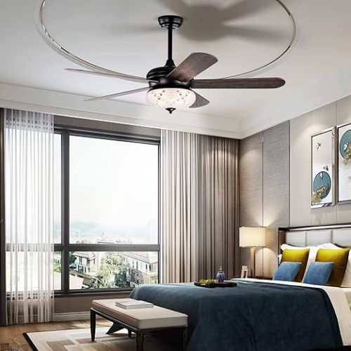  COSTWAY Ceiling Fan with Lighting, 132 cm Ceiling Fan with Remote Control, Crystal Ceiling Fan with 3 Wind Speeds and 5 Reversible Blades, Holds Bulbs E27 x 3 (not included)