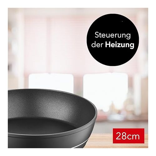  FLORINA Aluminium Frying Pan, 28 cm Diameter, Universal Pan, Delux Non-Stick Coating, Anti-Scratch Pan with Induction Base, Pan Suitable for Induction Hobs, Gas Hobs, Electric Hobs (Black)