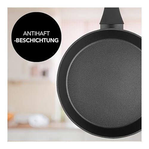  FLORINA Aluminium Frying Pan, 28 cm Diameter, Universal Pan, Delux Non-Stick Coating, Anti-Scratch Pan with Induction Base, Pan Suitable for Induction Hobs, Gas Hobs, Electric Hobs (Black)