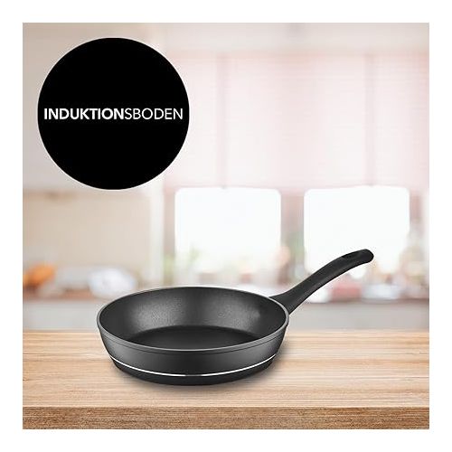  FLORINA Aluminium Frying Pan, 28 cm Diameter, Universal Pan, Delux Non-Stick Coating, Anti-Scratch Pan with Induction Base, Pan Suitable for Induction Hobs, Gas Hobs, Electric Hobs (Black)