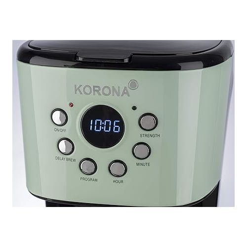  Korona 10665 Retro Coffee Machine, Mint, 1.5 Litres, Filter Coffee Machine, LCD Display, Timer, Coffee Machine with Permanent Filter