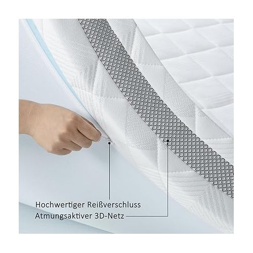  BedStory Gel Topper 120 x 200 cm H3/H4 Made of 10 cm Height Cold Foam Core, Breathable 3D Mesh Cover, Comfortable Mattress Topper for Box Spring Bed and Uncomfortable Beds Sofa Bed