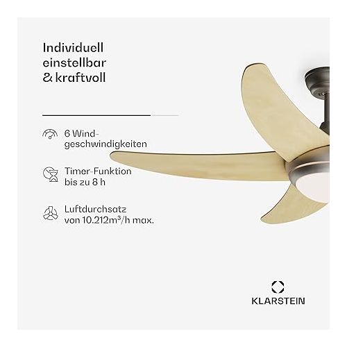  Klarstein Chic 132 cm Ceiling Fan with Light and Efficient DC Motor - Smart Summer/Winter Conversion for Optimal Air Conditioning - Small Fan, Great Effect!