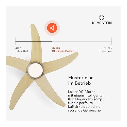  Klarstein Chic 132 cm Ceiling Fan with Light and Efficient DC Motor - Smart Summer/Winter Conversion for Optimal Air Conditioning - Small Fan, Great Effect!