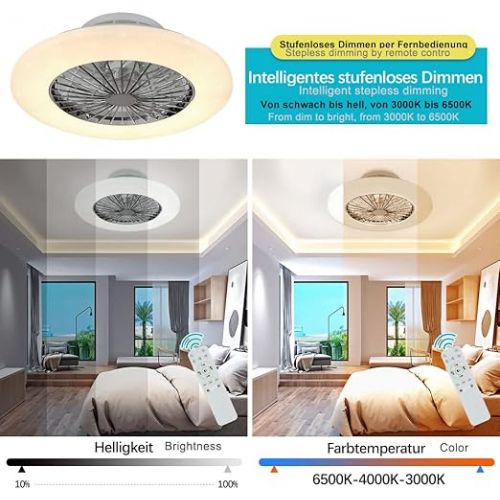  Depuley LED Ceiling Fan with Lamp Timer, Adjustable Wind Speed and Colour Temperature, Dimmable Fan Ceiling Light with Remote Control, Ultra Quiet Ceiling Fan for Living Room