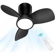 DEEPLITE Ceiling Fan with Lighting and Remote Control, 4 Speeds, Switchable, Timer, Dimmable LED Lights, Super Quiet Ceiling Fan for Flush Mounting with Light for Bedroom